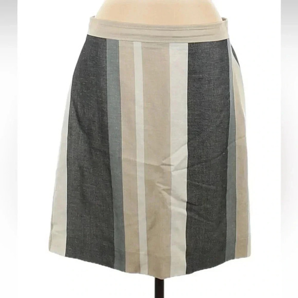 Ann Taylor Dresses & Skirts - Ann Taylor Tan Grey Neutral Stripe Color Block Linen Blend Pencil Skirt Size 8